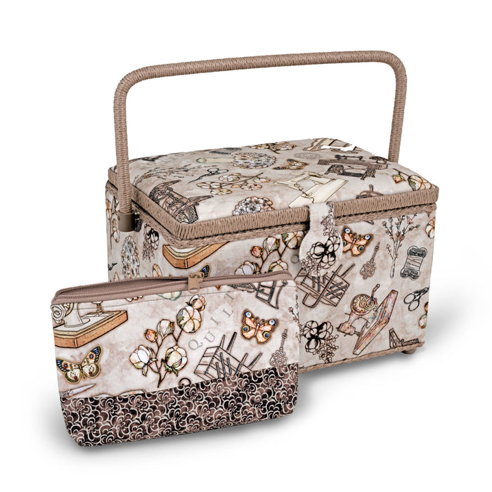 Rectangular Sewing Basket with Zippered Case, Large