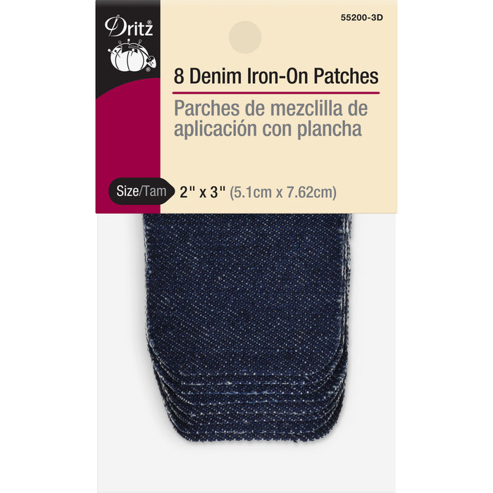 Denim Iron-On Patches, 2" x 3", 8 pc, Dark Blue