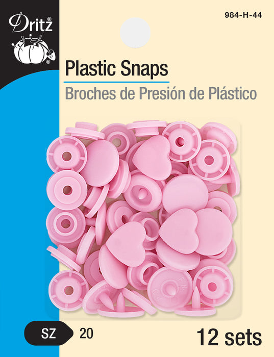 Plastic Color Heart Snaps, Pale Pink, 12 Sets