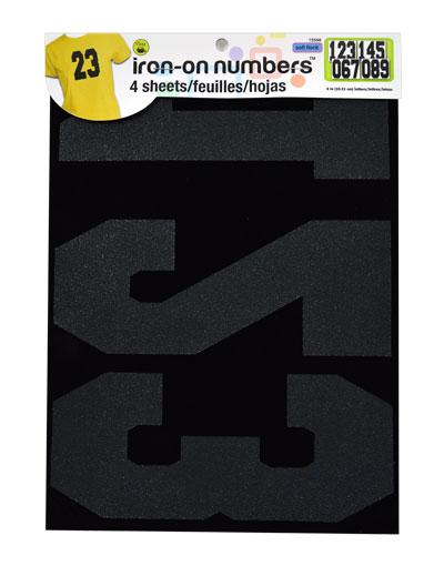 Soft Flock Athletic Iron-On Numbers, 4 Sheets, Black