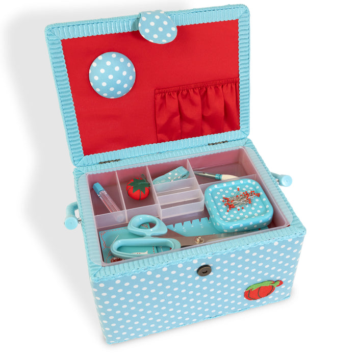 Sewing Basket Kit, Aqua Dots, Large
