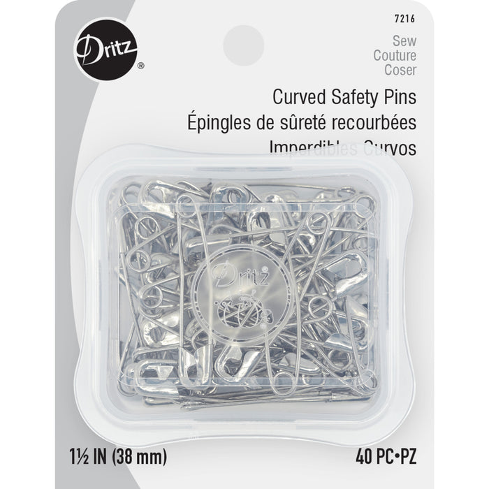 1-1/2" Curved Safety Pins, Nickel, 40 pc