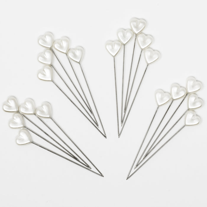 2-1/8" Heart Pearlized Pins, White, 20 pc