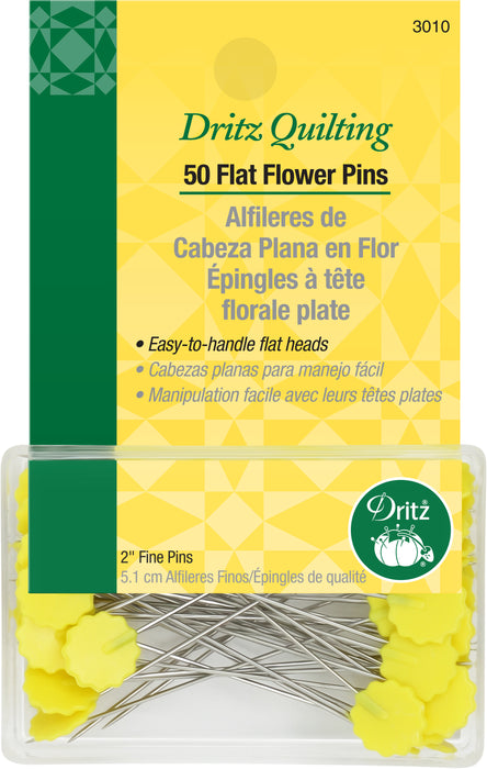 2" Flat Flower Pins, Yellow, 50 pc