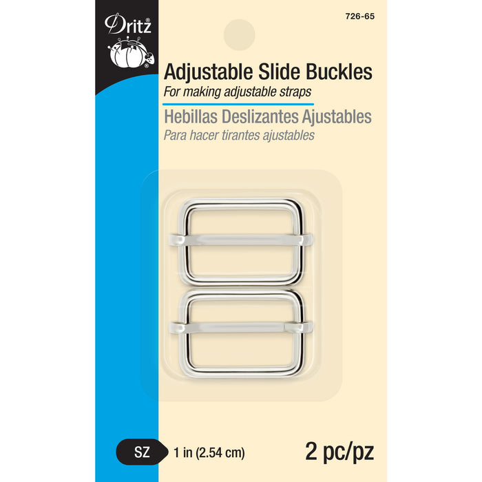1" Adjustable Slide Buckles, Nickel, 2 pc