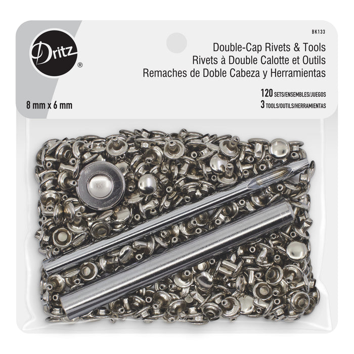 Double-Cap Rivets & Tools, 120 Sets, Nickel
