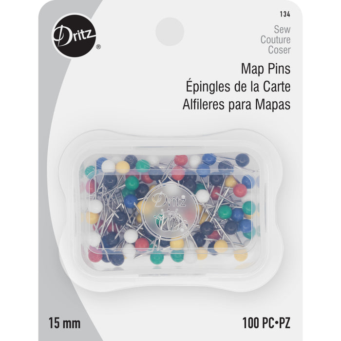 15mm Map Pins, Assorted, 100 pc