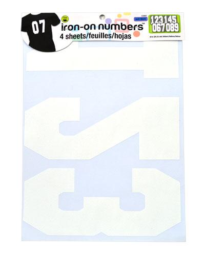 Soft Flock Athletic Iron-On Numbers, 4 Sheets, White