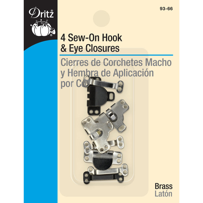 Sew-On Hook & Eye Closures, 4 pc, Black & Nickel
