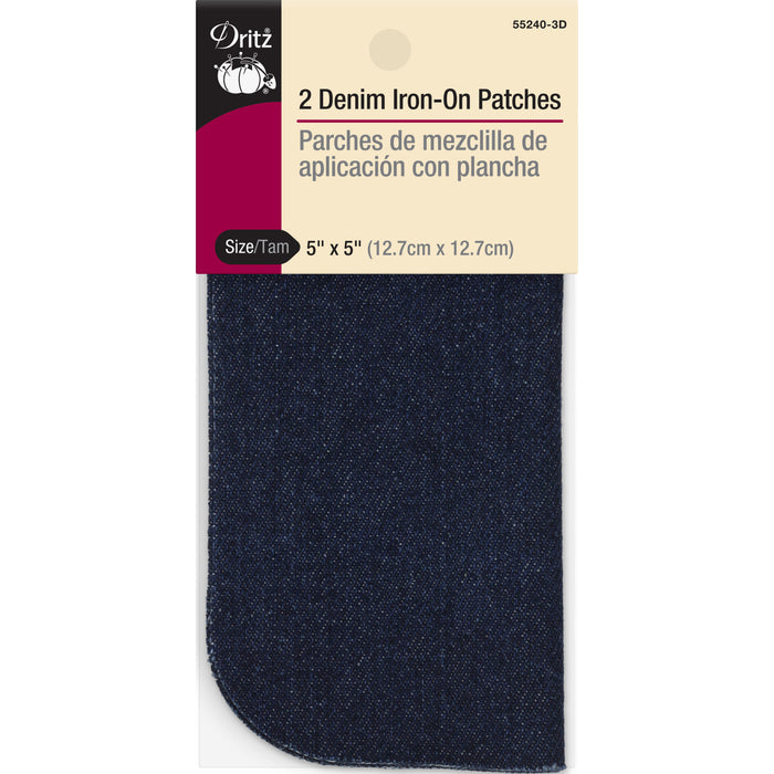 Denim Iron-On Patches, 5" x 5", 2 pc, Dark Blue