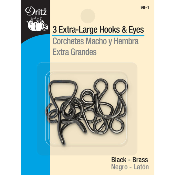 Hooks & Eyes, 3 pc, Black