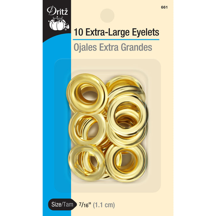 7/16" Extra-Large Eyelets, 10 Sets, Brass