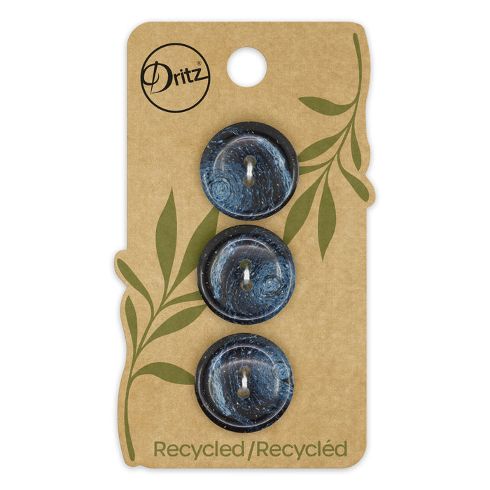 Recycled Hemp Round Button, 20mm, Dark Blue, 3 pc