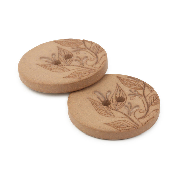 Recycled Hemp Round Floral Button, 23mm, Light Brown, 2 pc