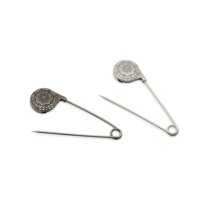Vintage Flower Metal Shawl Pins, Silver, 2 pc