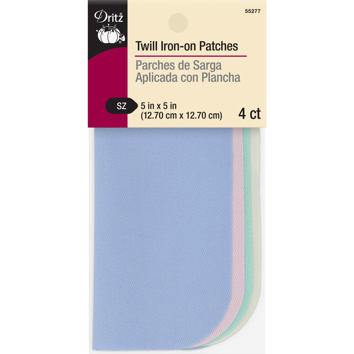 Twill Iron-On Patches, 5" x 5", 4 pc, Pastel Assorted
