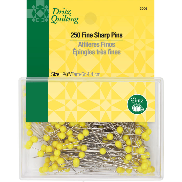 1-3/4" Fine Sharp Pins, Yellow, 250 pc
