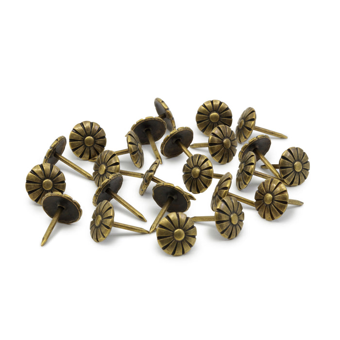 7/16" Decorative Daisy Nails, Antique Brass, 24 pc