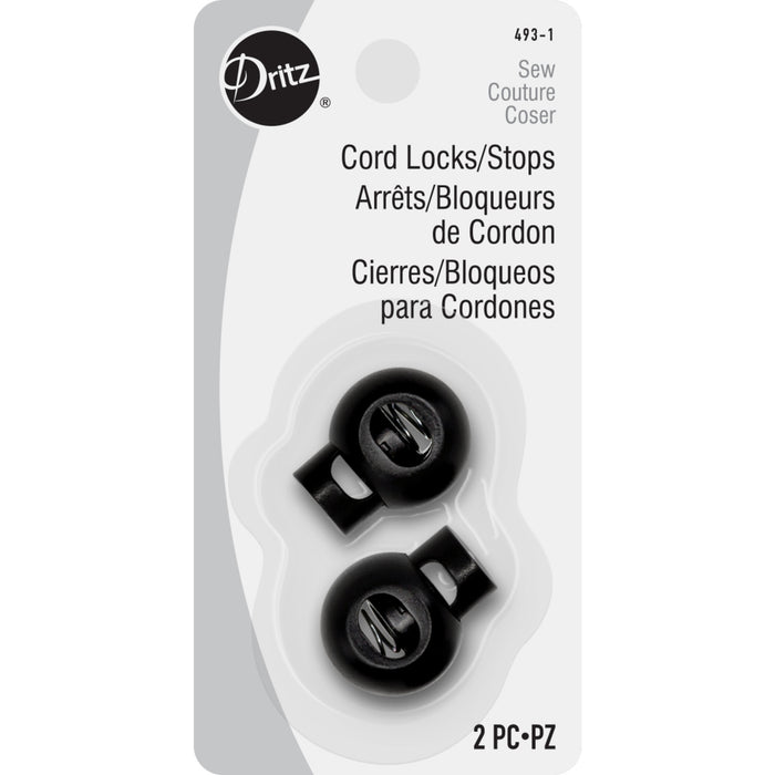 Cord Locks & Stops, Black, 2 pc