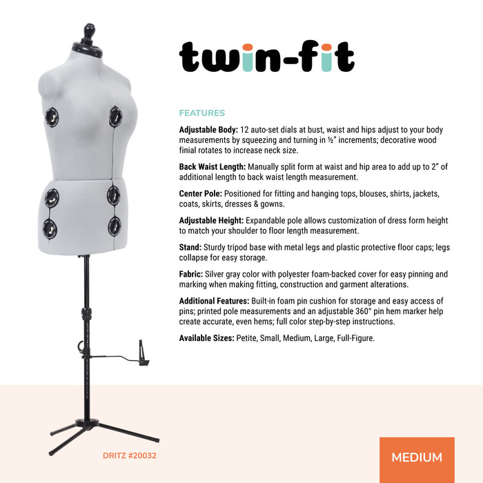 Twin-Fit Adjustable Dress Form, Medium
