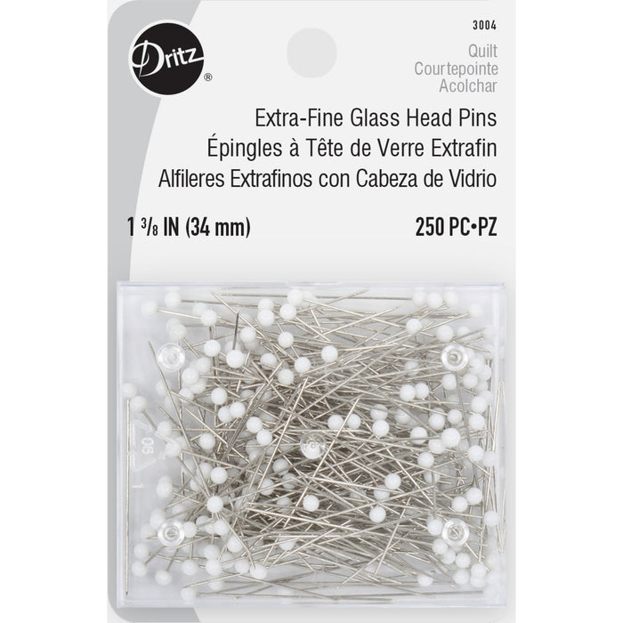 1-3/8-Inch Extra-Fine Glass Head Pins, 250 Count, White, Nickel-Plated Steel