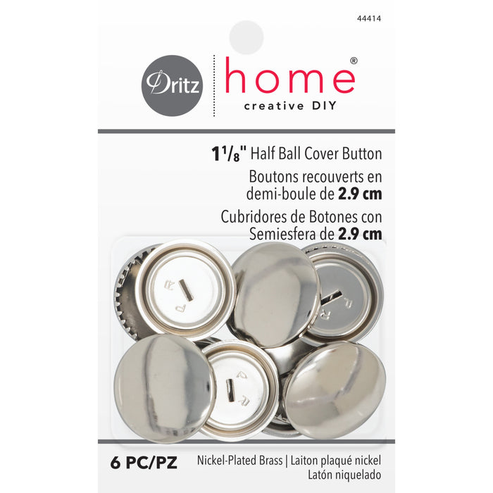 1-1/8" Half Ball Cover Buttons, Nickel, 6 pc